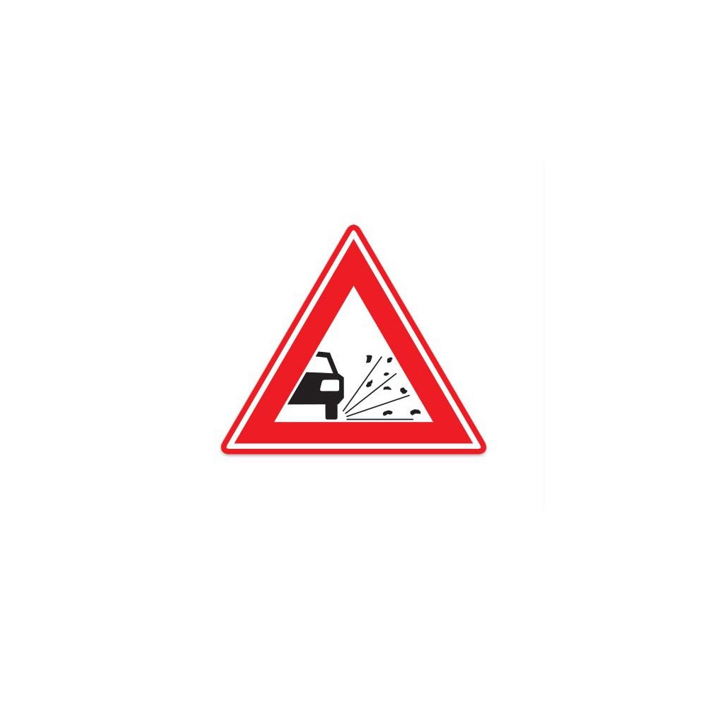 J25 Verkehrsschildaufkleber „Warnung vor losen Steinen“ – 1