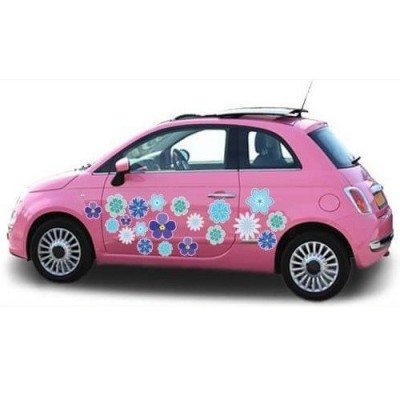 Mix blauw auto bloemensticker - 1