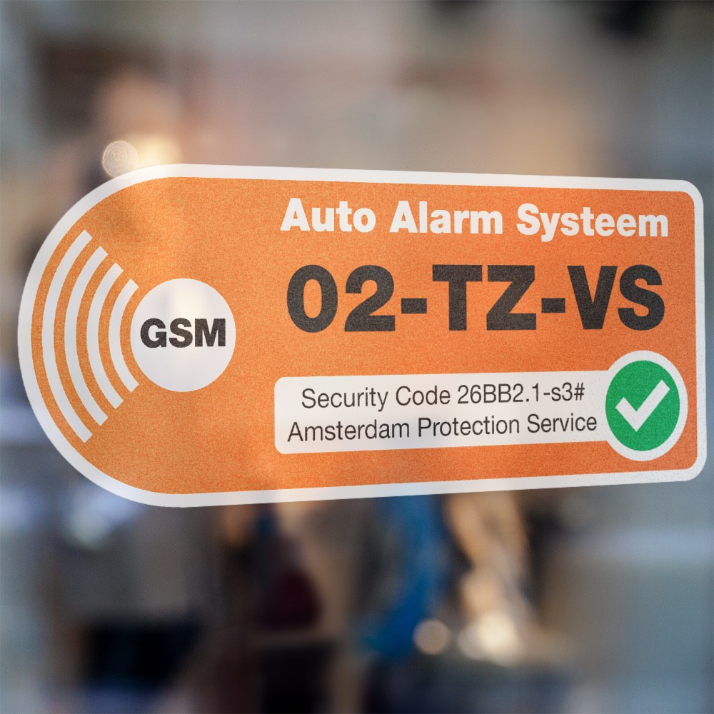 Auto Alarmsticker Oranje met eigen kenteken - 4