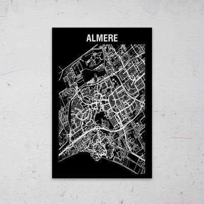 Stadskaart Inverse van Almere op Aluminium - 1 Stadskaart Inverse van Almere op Aluminium - 1