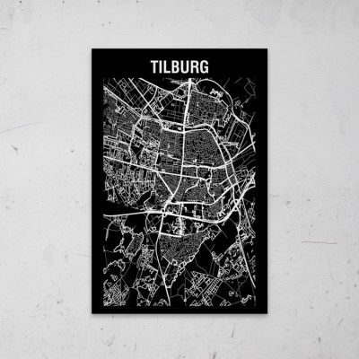 Stadskaart Inverse van Tilburg op Aluminium - 1 Stadskaart Inverse van Tilburg op Aluminium - 1