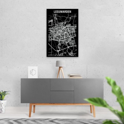 Stadskaart Inverse van Leeuwarden op Aluminium - 2