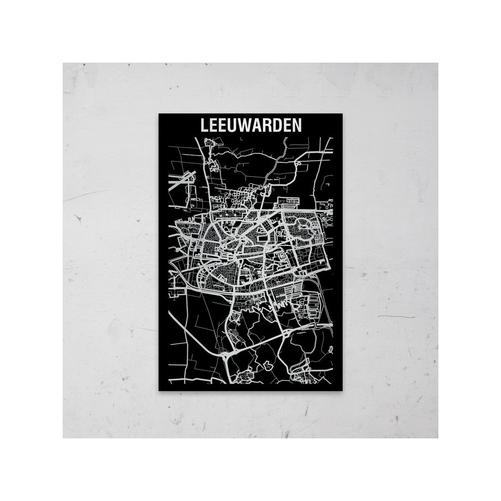Stadskaart Inverse van Leeuwarden op Aluminium - 1