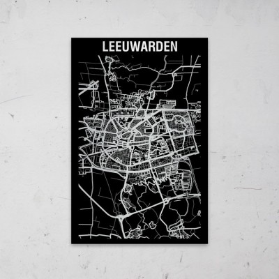 Stadskaart Inverse van Leeuwarden op Aluminium - 1
