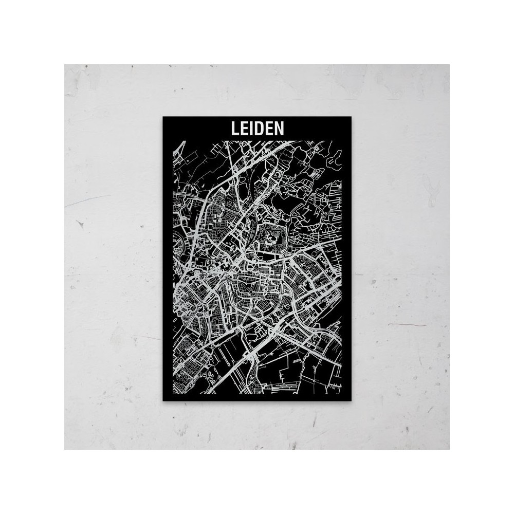 Stadskaart Inverse van Leiden op Aluminium - 1