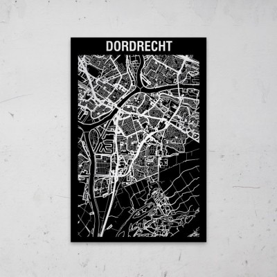 Stadskaart Inverse van Dordrecht op Aluminium - 1 Stadskaart Inverse van Dordrecht op Aluminium - 1