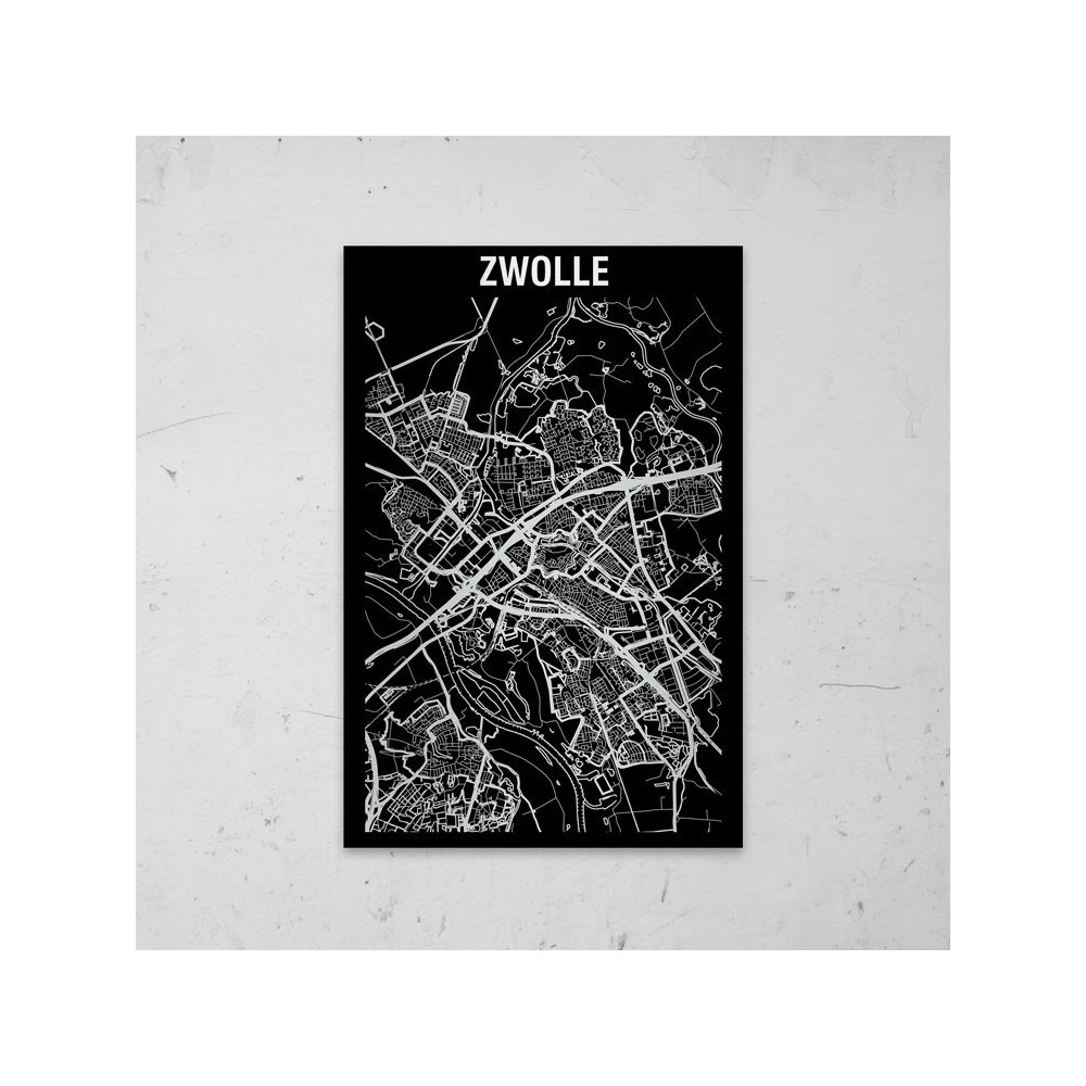 Stadskaart Inverse van Zwolle op Aluminium - 1