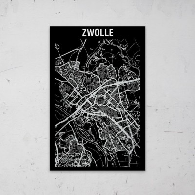 Stadskaart Inverse van Zwolle op Aluminium - 1