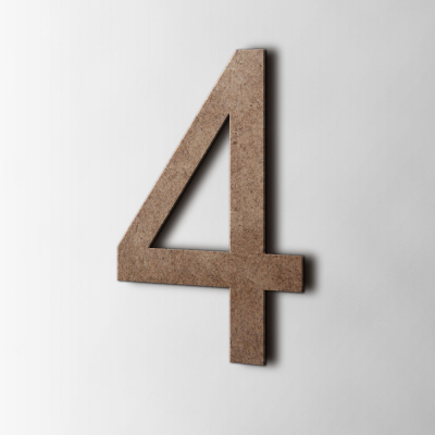 Houten Cijfer 4 Arial MDF Bruin - 1