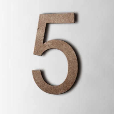 Houten Cijfer 5 Arial MDF Bruin - 1 Houten Cijfer 5 Arial MDF Bruin - 1