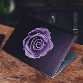 Paarse Roos met hout Laptop Sticker - 1