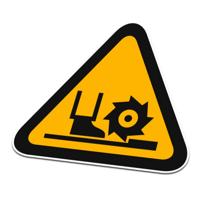 Draaiende Frees Pictogramsticker Waarschuwing Zwart Oranje - 1 Draaiende Frees Pictogramsticker Waarschuwing Zwart Oranje - 1
