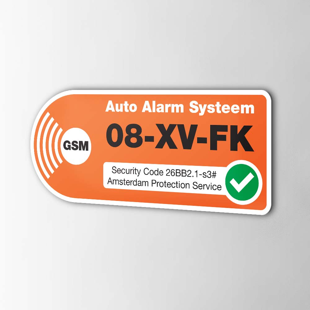 Auto Alarmsticker Oranje met eigen kenteken - 1