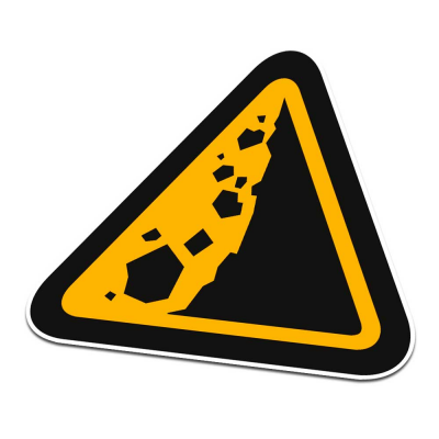 Vallende Rotsen Pictogramsticker Waarschuwing Zwart Oranje - 1 Vallende Rotsen Pictogramsticker Waarschuwing Zwart Oranje - 1