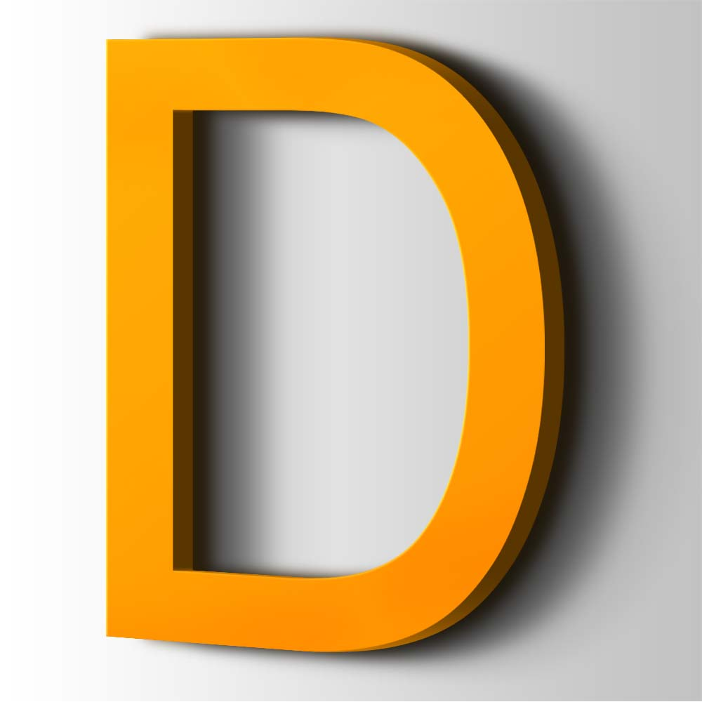 Kunststof Letter D Arial Acrylaat 1003 Signal Yellow - 1