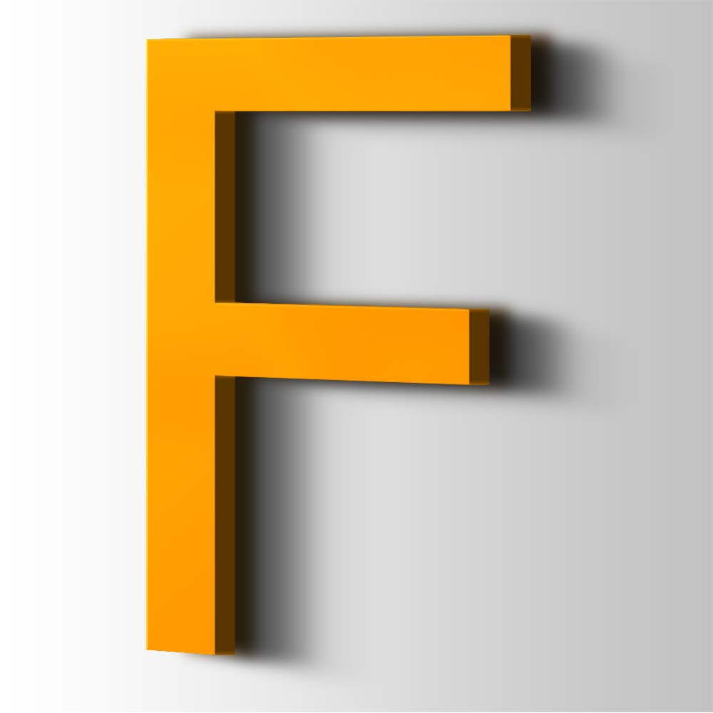 Kunststof Letter F Arial Acrylaat 1003 Signal Yellow - 1