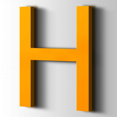 Kunststof Letter H Arial Acrylaat 1003 Signal Yellow - 1