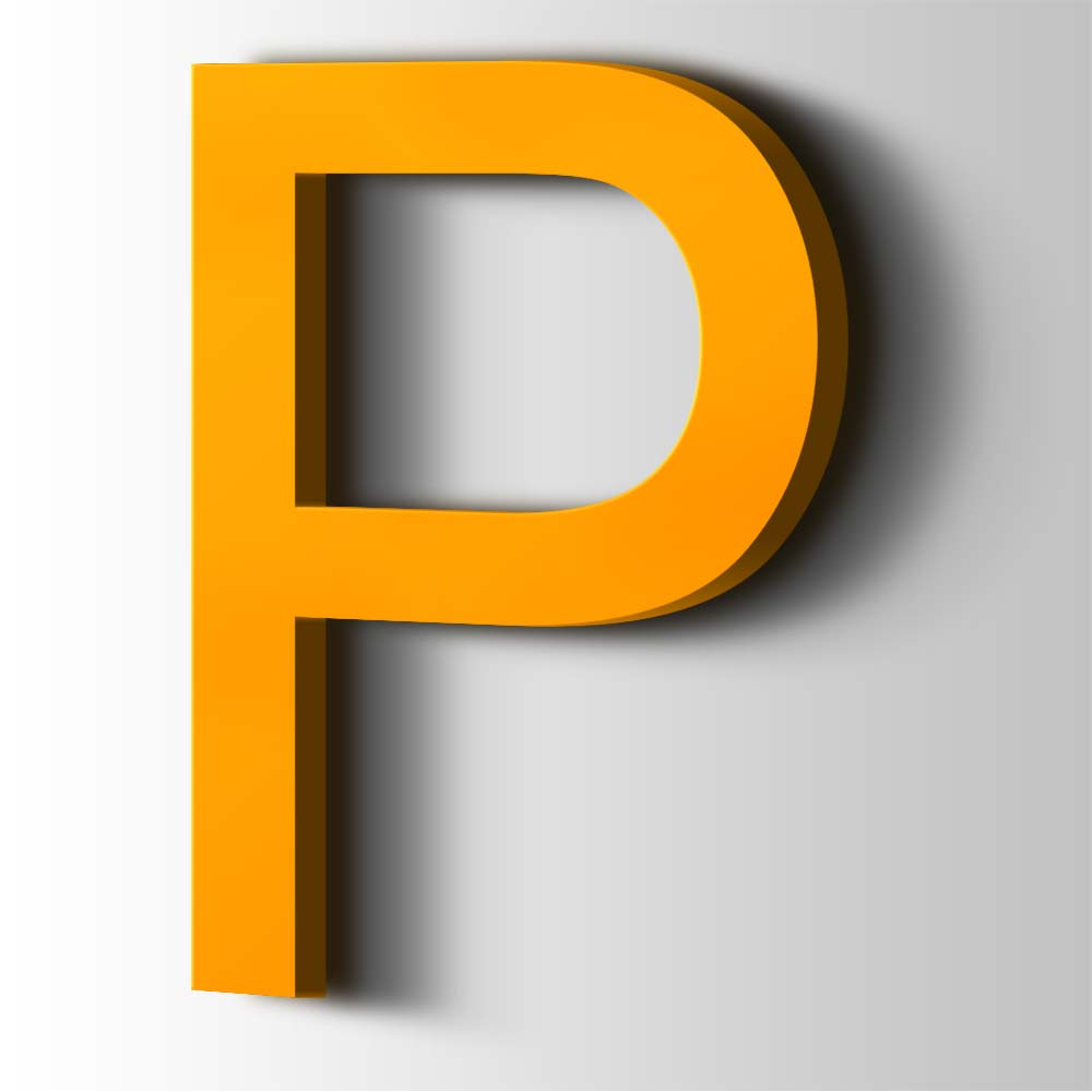 Kunststof Letter P Arial Acrylaat 1003 Signal Yellow - 1