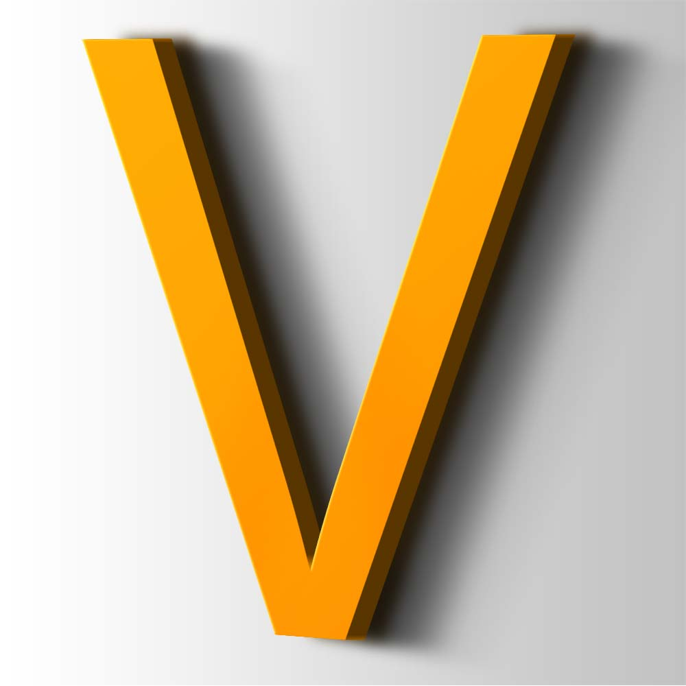 Plastic Letter V Arial Acrylic 1003 Signal Yellow - 1