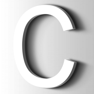 Kunststof Letter C Arial Acrylaat 9016 Traffic white - 1