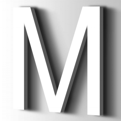 Kunststof Letter M Arial Acrylaat 9016 Traffic white - 1