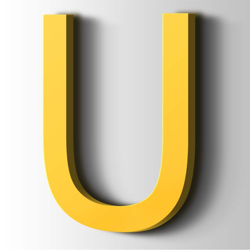 Kunststof Letter U Arial Acrylaat 1018 Zinc Yellow - 1