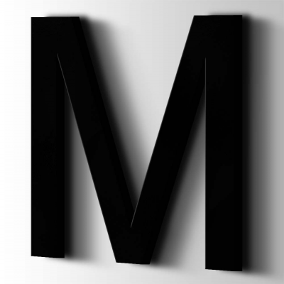 Kunststof Letter M Arial Acrylaat 9005 Jet Black - 1 Kunststof Letter M Arial Acrylaat 9005 Jet Black - 1