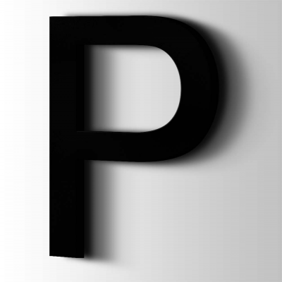 Kunststof Letter P Arial Acrylaat 9005 Jet Black - 1