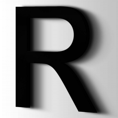 Kunststof Letter R Arial Acrylaat 9005 Jet Black - 1