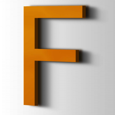 Kunststof Letter F Arial Acrylaat 2004 Pure Orange - 1
