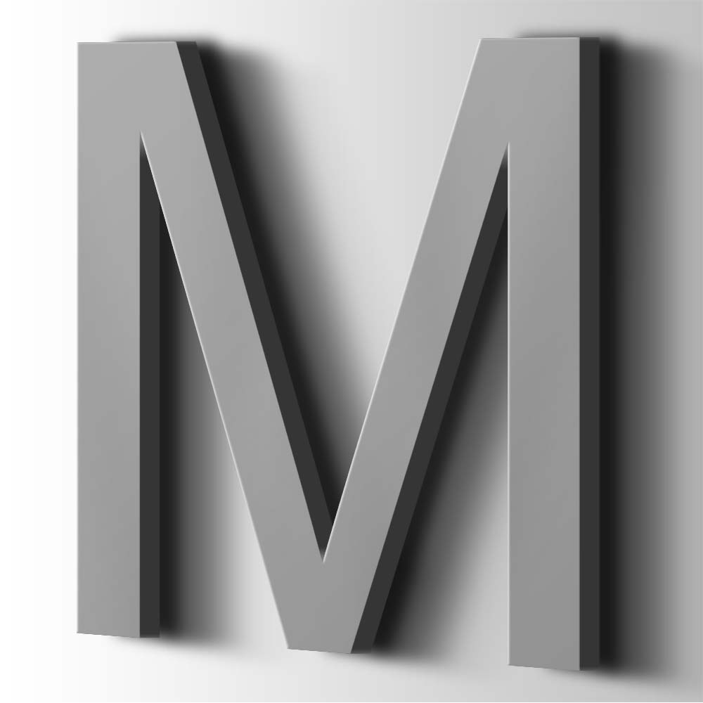 Kunststof Letter M Arial Acrylaat 7040 Window Grey - 1