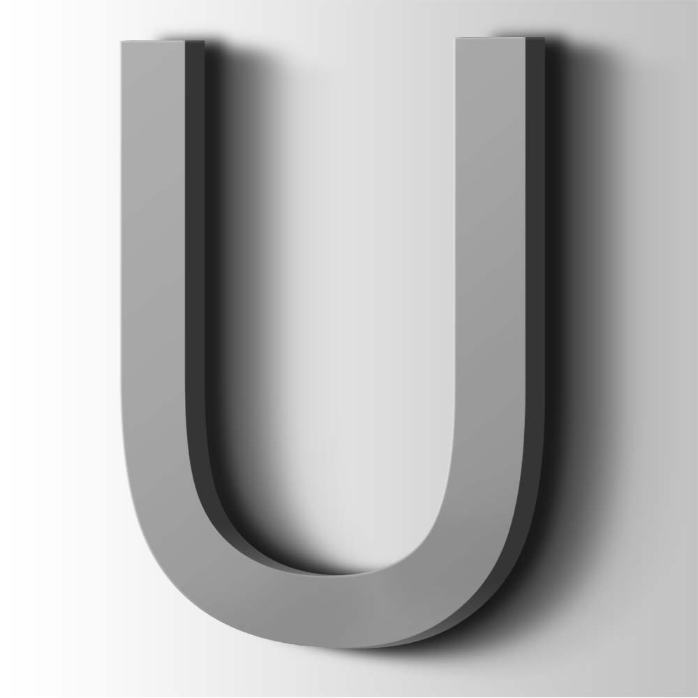 Kunststof Letter U Arial Acrylaat 7040 Window Grey - 1