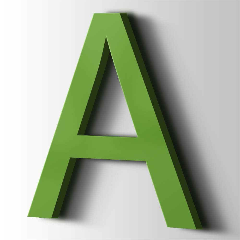 Kunststof Letter A Arial Acrylaat 6018 Yellow Green - 1