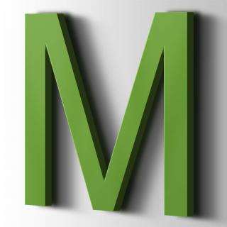 Kunststof Letter M Arial Acrylaat 6018 Yellow Green - 1