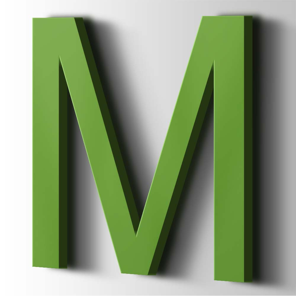 Kunststof Letter M Arial Acrylaat 6018 Yellow Green - 1