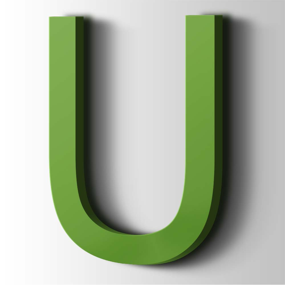 Kunststof Letter U Arial Acrylaat 6018 Yellow Green - 1