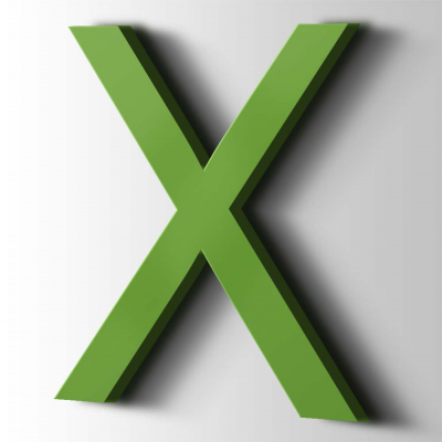 Kunststof Letter X Arial Acrylaat 6018 Yellow Green - 1 Kunststof Letter X Arial Acrylaat 6018 Yellow Green - 1