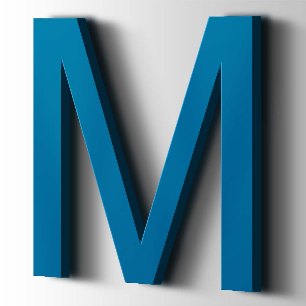 Kunststof Letter M Arial Acrylaat 5015 Sky Blue - 1