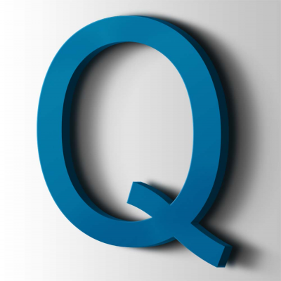 Kunststof Letter Q Arial Acrylaat 5015 Sky Blue - 1 Kunststof Letter Q Arial Acrylaat 5015 Sky Blue - 1