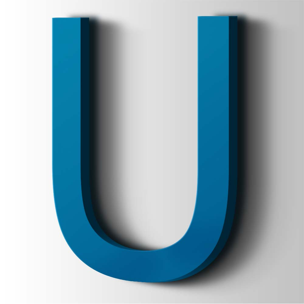 Kunststof Letter U Arial Acrylaat 5015 Sky Blue - 1