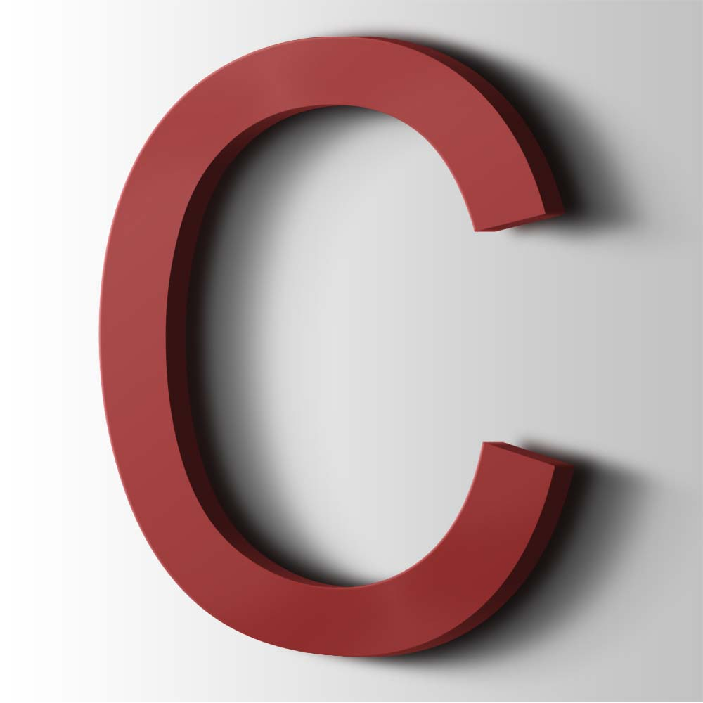 Kunststof Letter C Arial Acrylaat 3001 Signal Red - 1