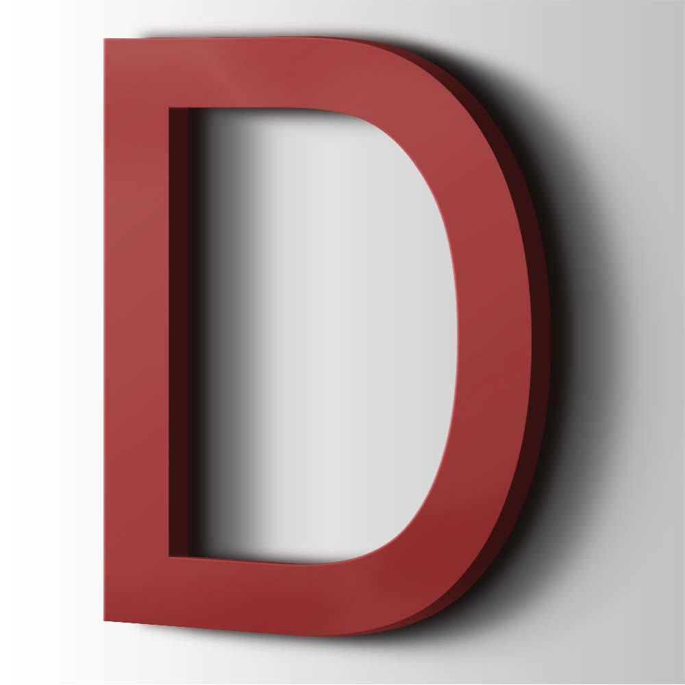 Kunststof Letter D Arial Acrylaat 3001 Signal Red - 1