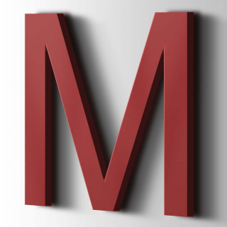 Kunststof Letter M Arial Acrylaat 3001 Signal Red - 1