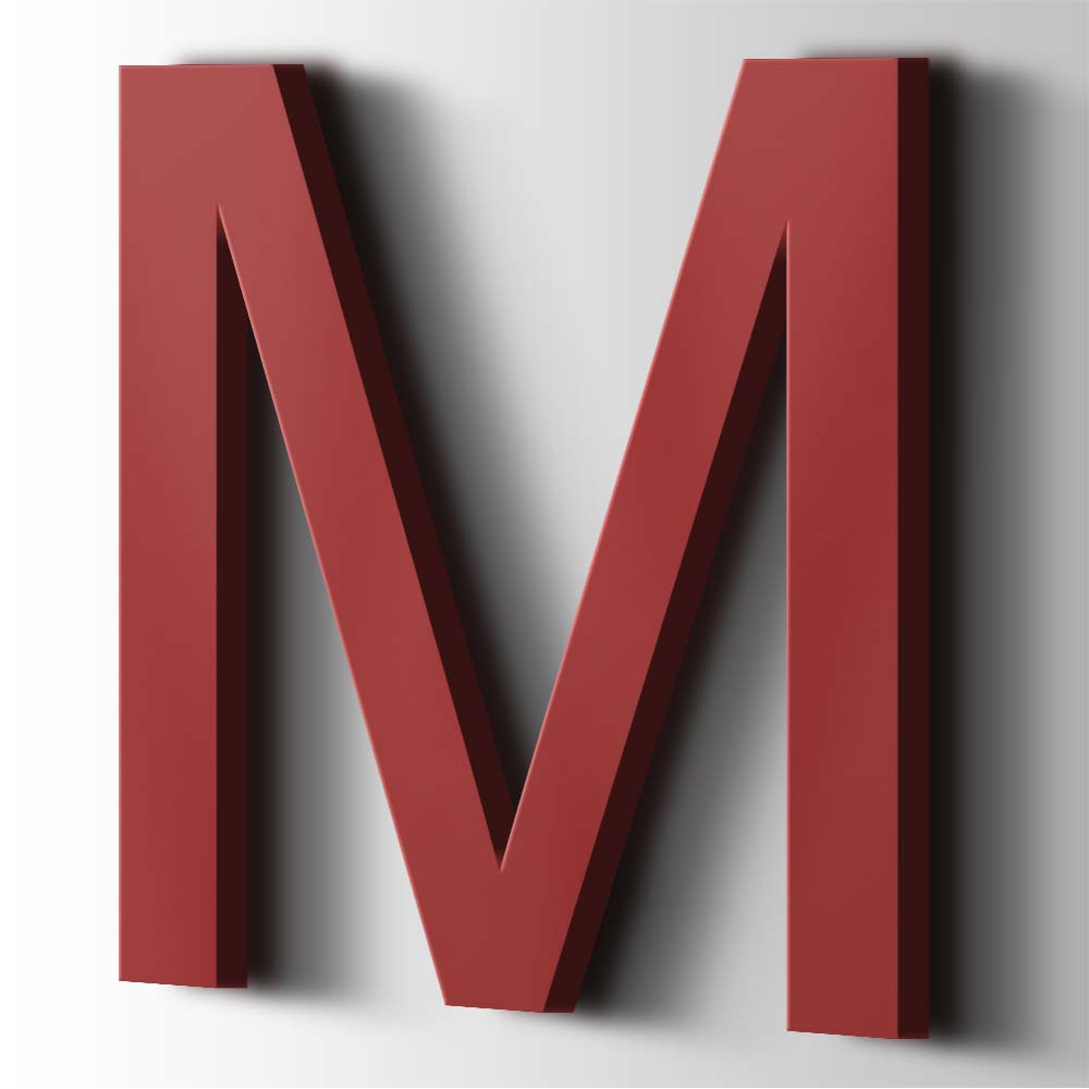 Kunststof Letter M Arial Acrylaat 3001 Signal Red - 1