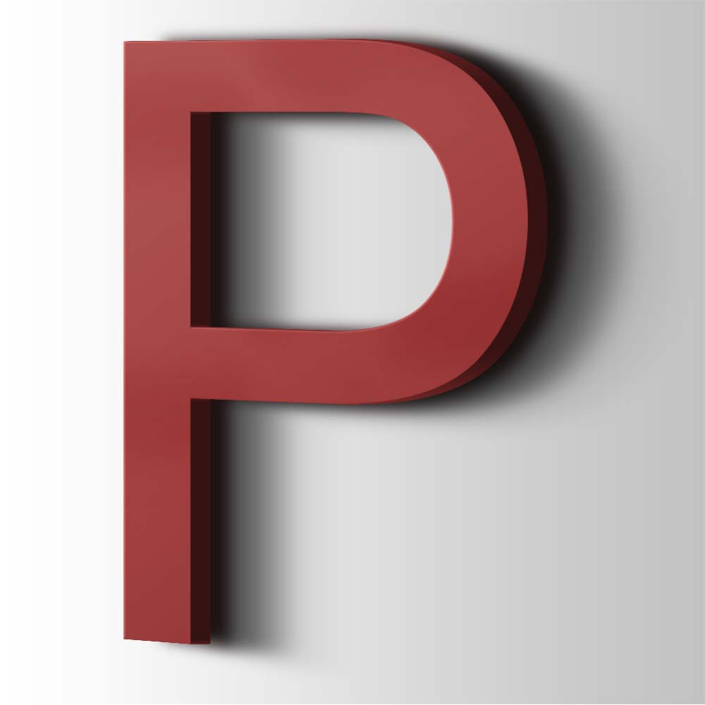 Kunststof Letter P Arial Acrylaat 3001 Signal Red - 1