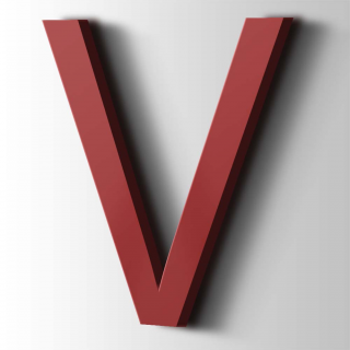 Plastic Letter V Arial Acrylic 3001 Signal Red - 1