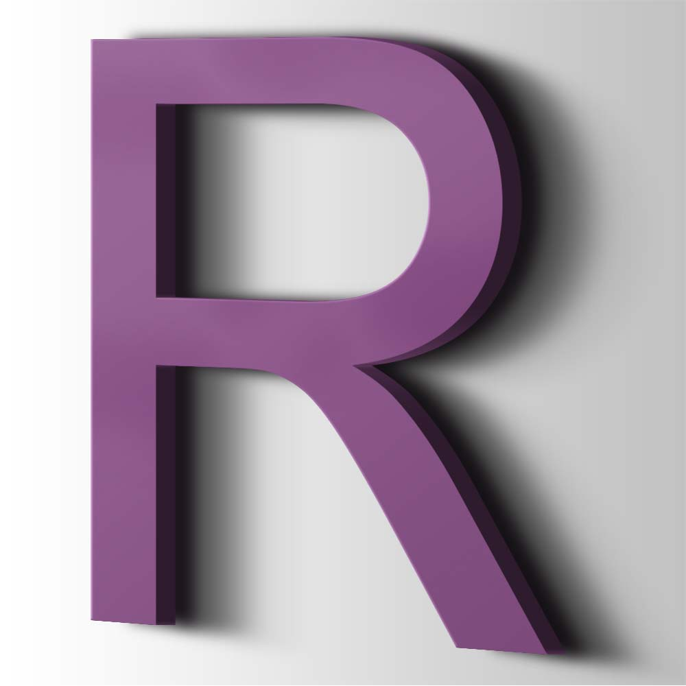 Kunststof Letter R Arial Acrylaat 4008 Signal Violet - 1