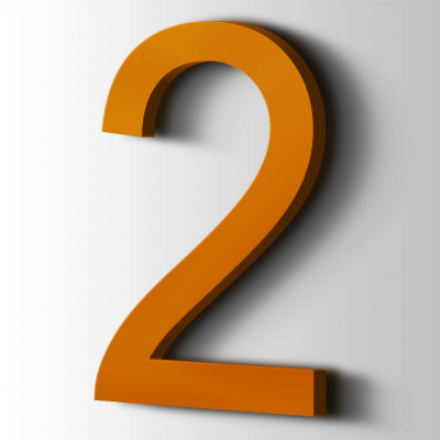 Kunststof Cijfer 2 Arial Acrylaat 2004 Pure Orange - 1