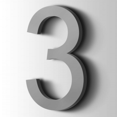 Kunststof Cijfer 3 Arial Acrylaat 7040 Window Grey - 1