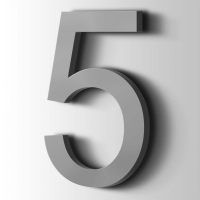 Kunststof Cijfer 5 Arial Acrylaat 7040 Window Grey - 1
